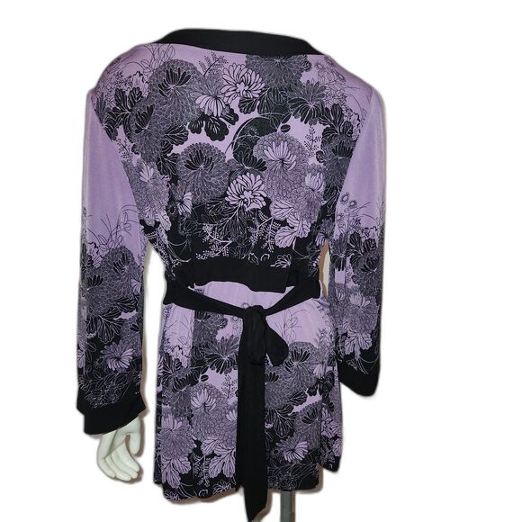 Apt. 9 Peplum V Neck Kimono Blouse Purple and Black Floral Womens Size XL - Picture 6 of 7